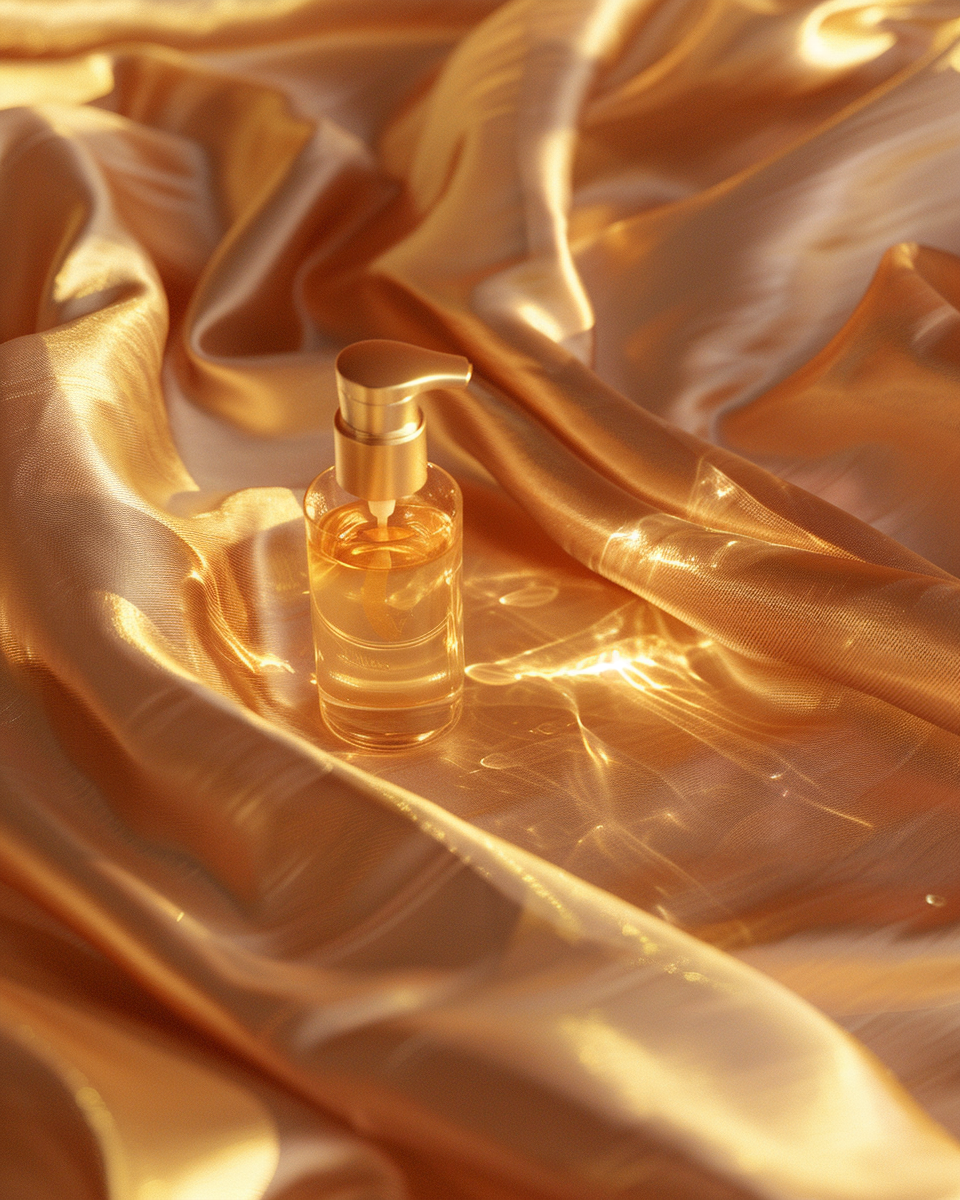 Elegant blush and gold flat lay with LumaLux Beauty™ skincare, roses, and candles — luxury editorial aesthetic emphasizing radiant self-care.